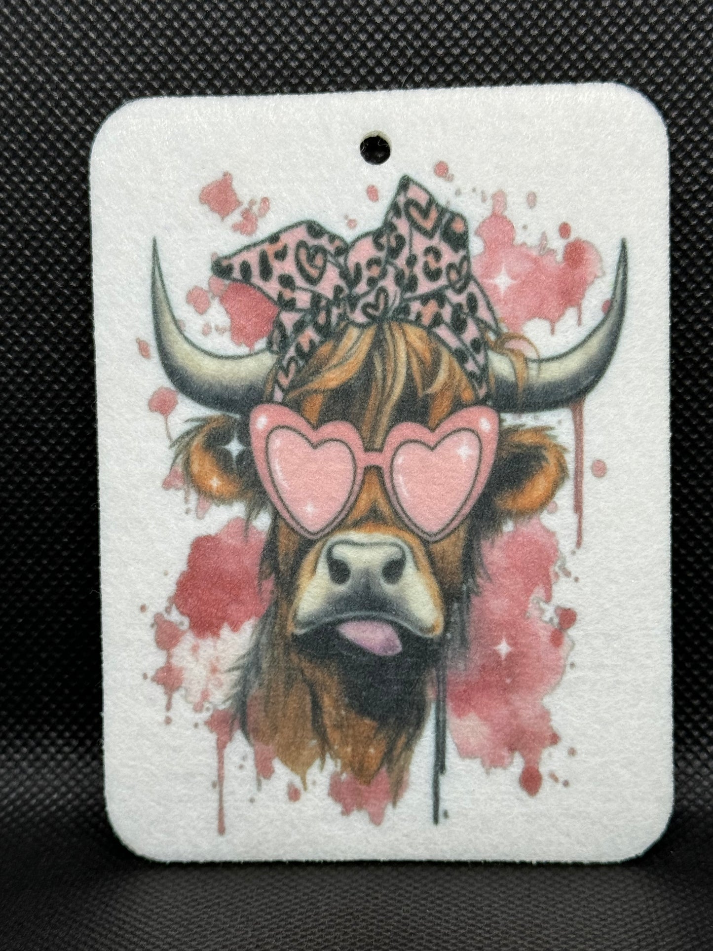 Valentine Highland Cow With Heart Glasses Felt Freshie 1044