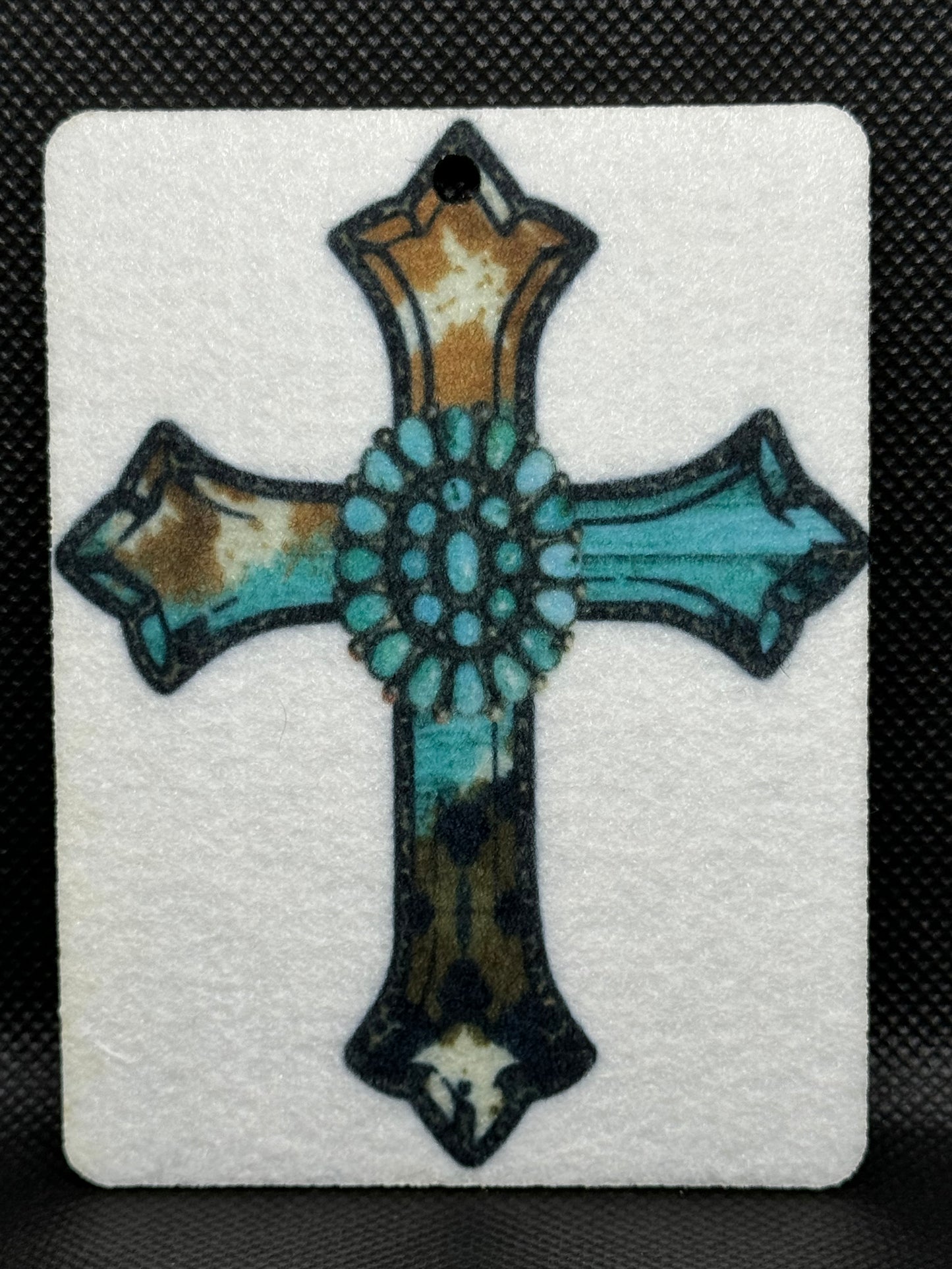 Cowhide and Turquoise Cross Felt Freshie 1132