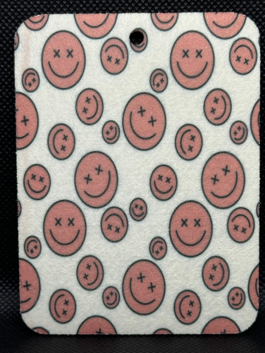 Smiley X Face Pink and Tan Felt Freshie 1169