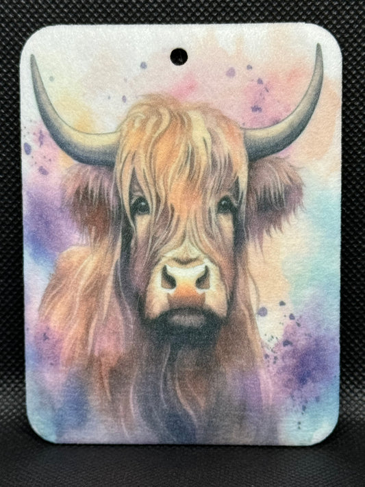Watercolor Highland Cow Purple Specs Felt Freshie 1205