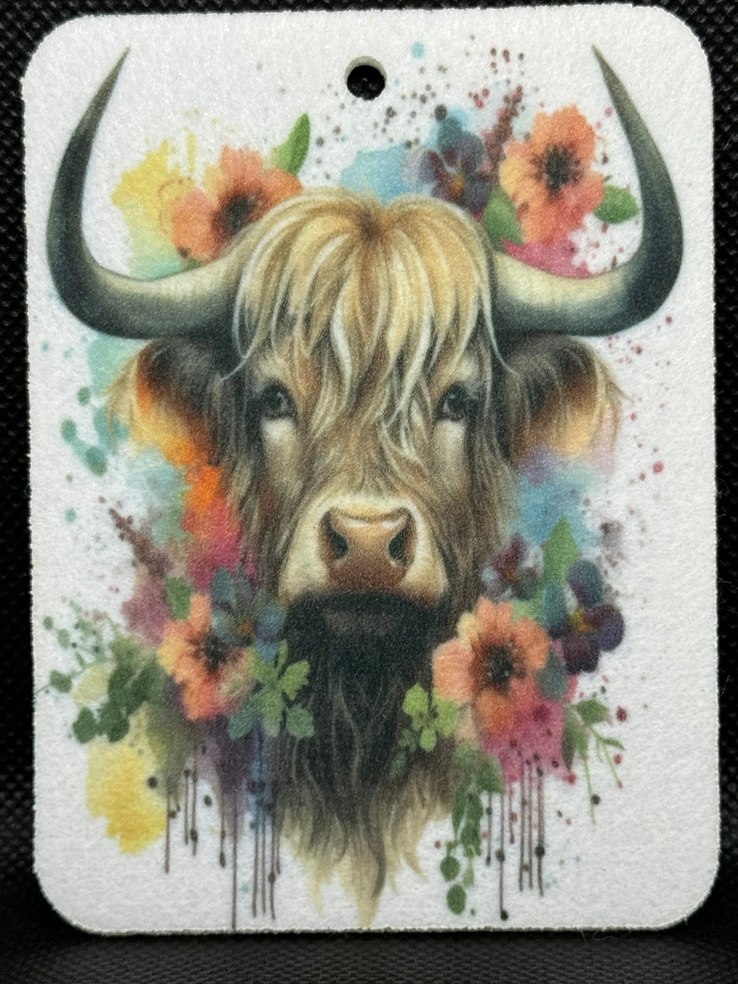 Watercolor Splash Highland Cow Felt Freshie 1211
