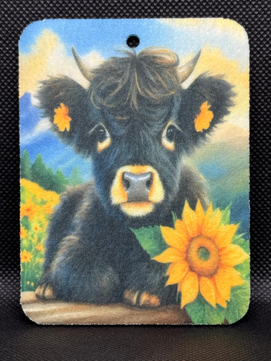 Black Cow With Sunflower Felt Freshie 1256