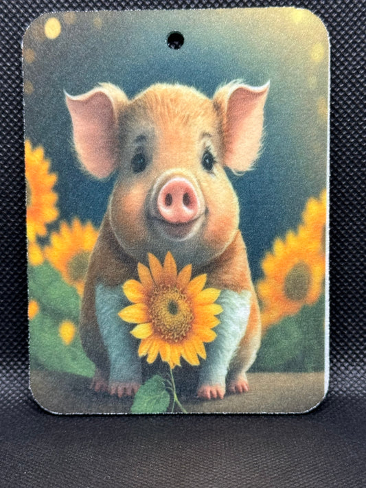 Sitting Pig With Sunflower Felt Freshie 1261