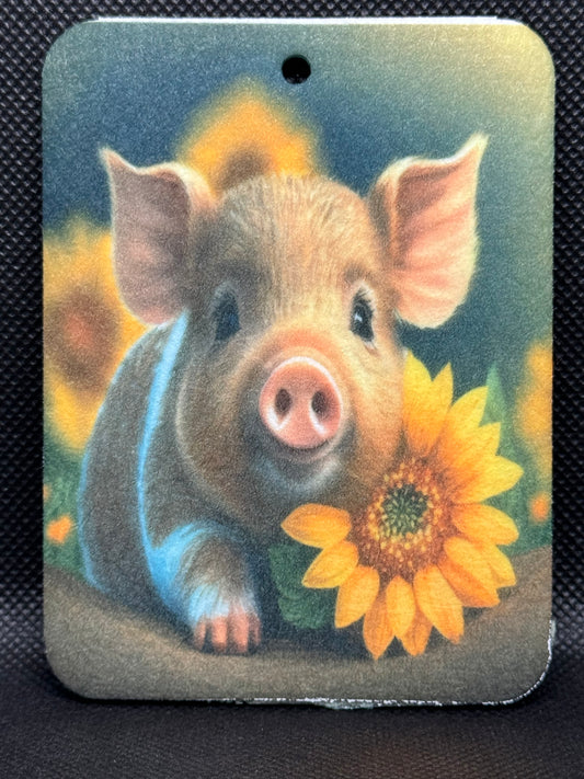Spotted Laying Pig With Sunflower Felt Freshie 1263