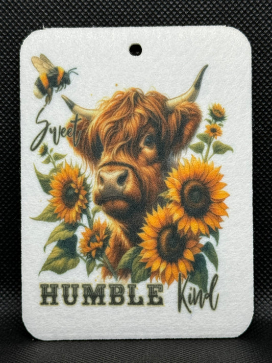 Sweet Humble Kind Highland Cow Floral Sunflower Felt Freshie 1275