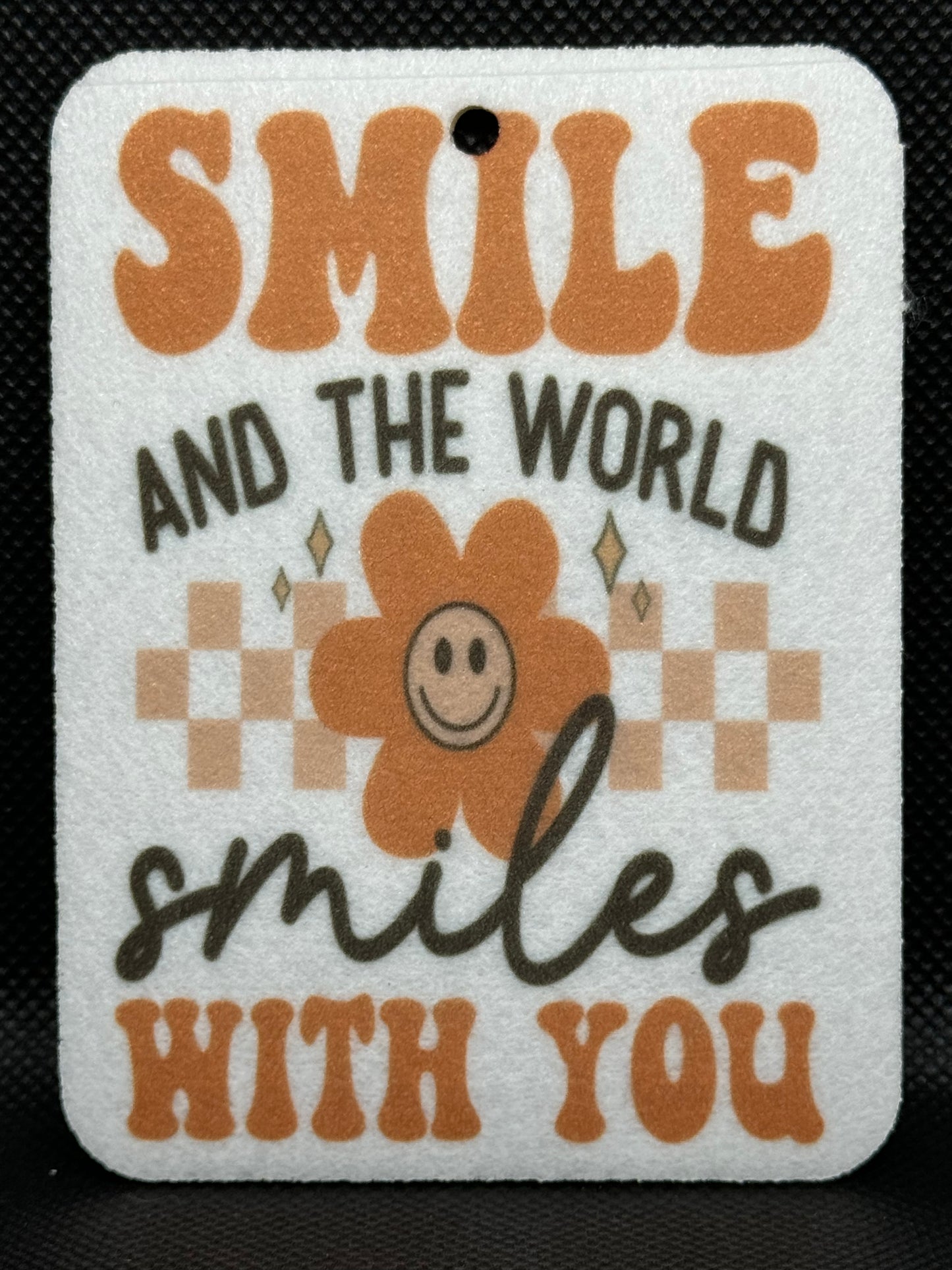 Smile And The World Smile With You Retro Smiley Felt Freshie 1286