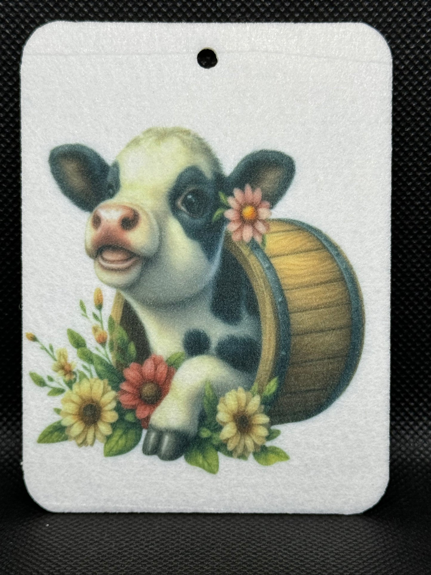 Cow in A Log Floral Felt Freshie 1303