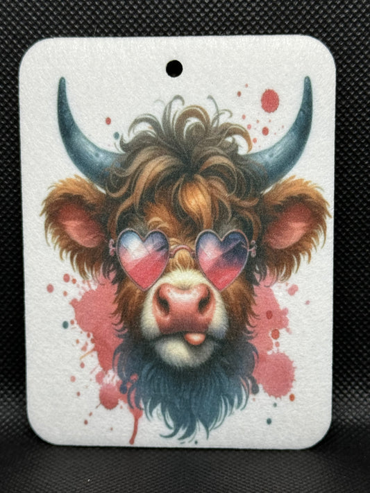 Valentine Highland Cow Heart Sunglasses Felt Freshie 1315