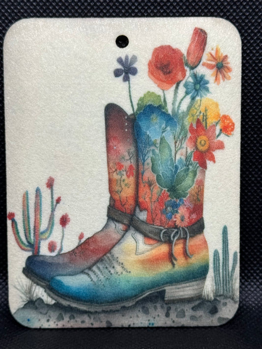 Watercolor Boots Floral Felt Freshie 1328