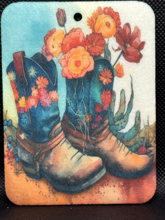 Pair of Boots With Floral Watercolor Felt Freshie 1362