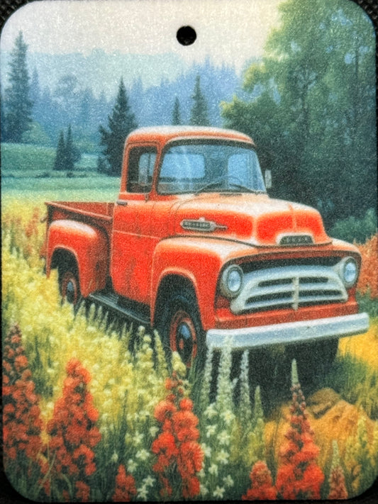 Vintage Red Truck Field Felt Freshie 1363